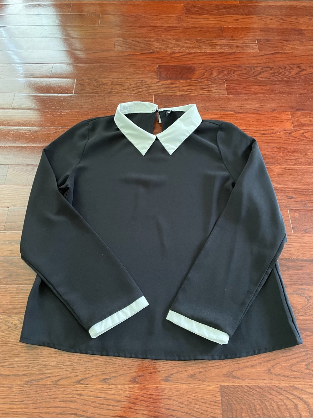 Women’s Shein Black Blouse with White pointed Collar and Cuff detail (size S)